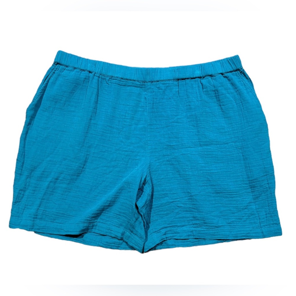 Coldwater Creek Teal Blue Cotton Gauze Pull On Elastic Shorts Size XLP 6” Inseam